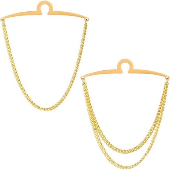 Mens Tie Chain Set Silver Gold Tie Clips Formal Dress Shirt Accessory Gift - Picture 7 of 7